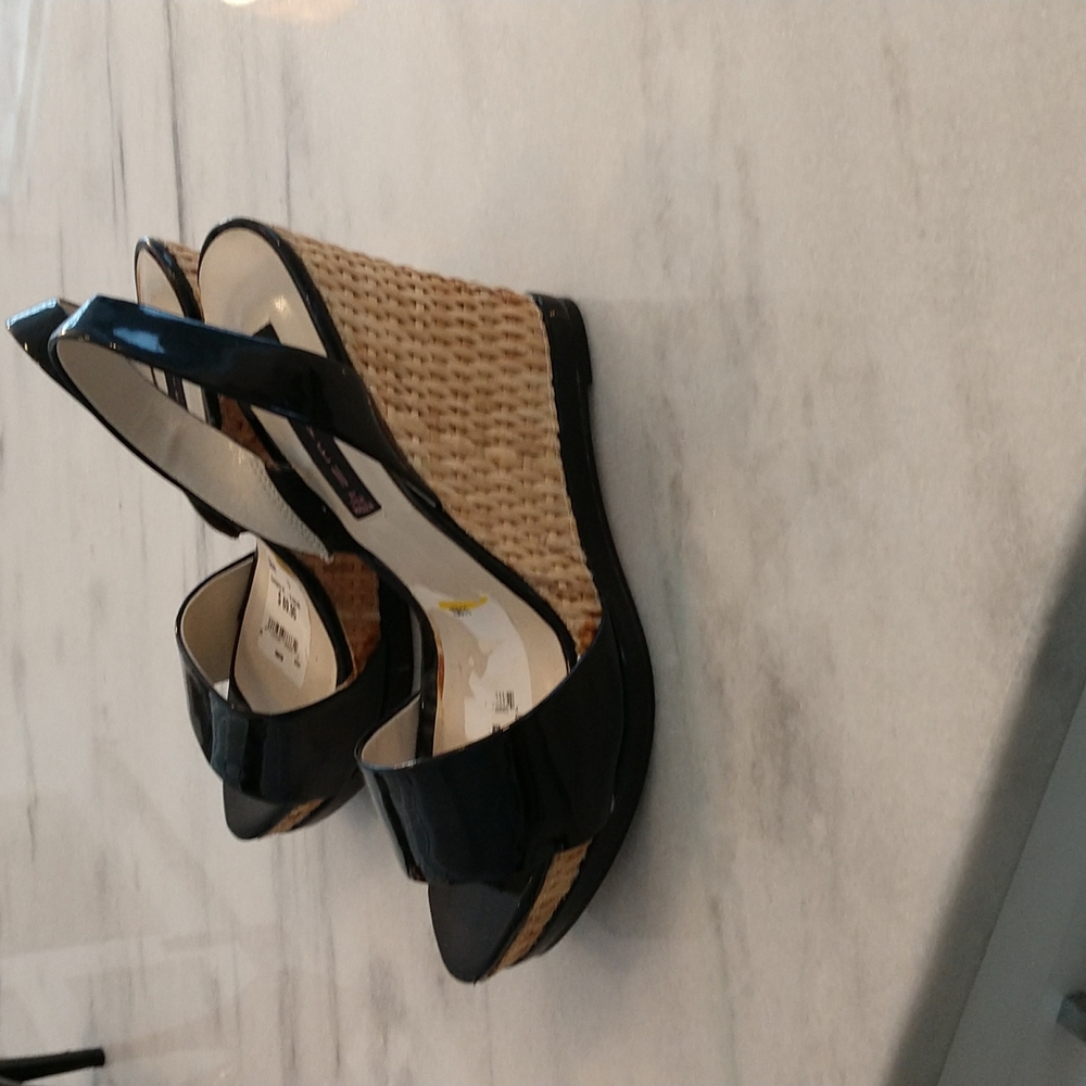 Black slip-on wedge heel